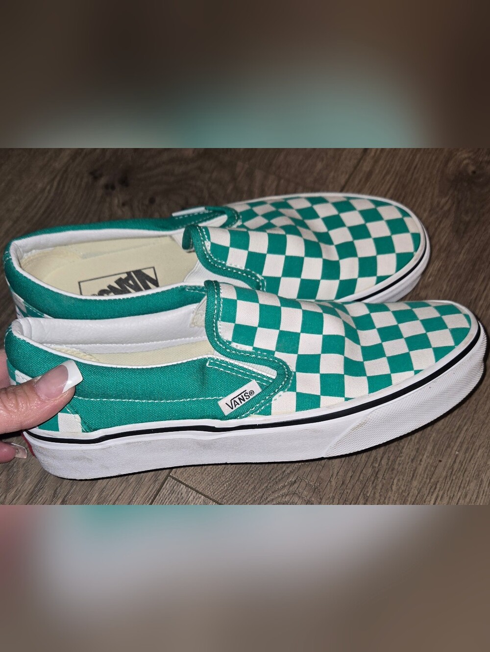 Vans Classic Slip-On Checkerboard Sneakers in Green & White New Size 6.5 Womens